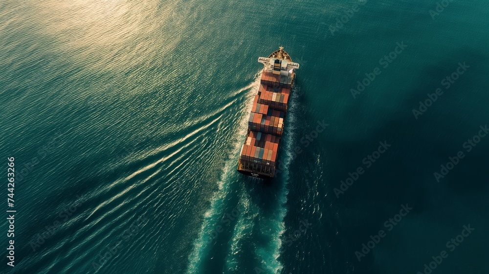 Aerial View Of Container Cargo Ship In Sea