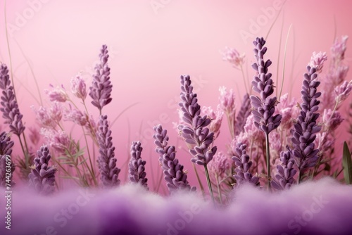 Vivid Lavender Blossoms in Full Bloom on a Soft Pastel Pink Background, Creating a Stunning Floral Display Perfect for Spring Design Projects and Creative Inspiration