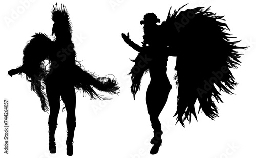 samba, baile, brasil, danza, carnaval, silueta, color, vector, pegatina, plumas, traje,  ilustracion, angel, diablo, pareja