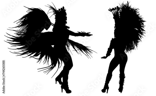 samba, baile, brasil, danza, carnaval, silueta, color, vector, pegatina, plumas, traje,  ilustracion, angel, diablo, pareja