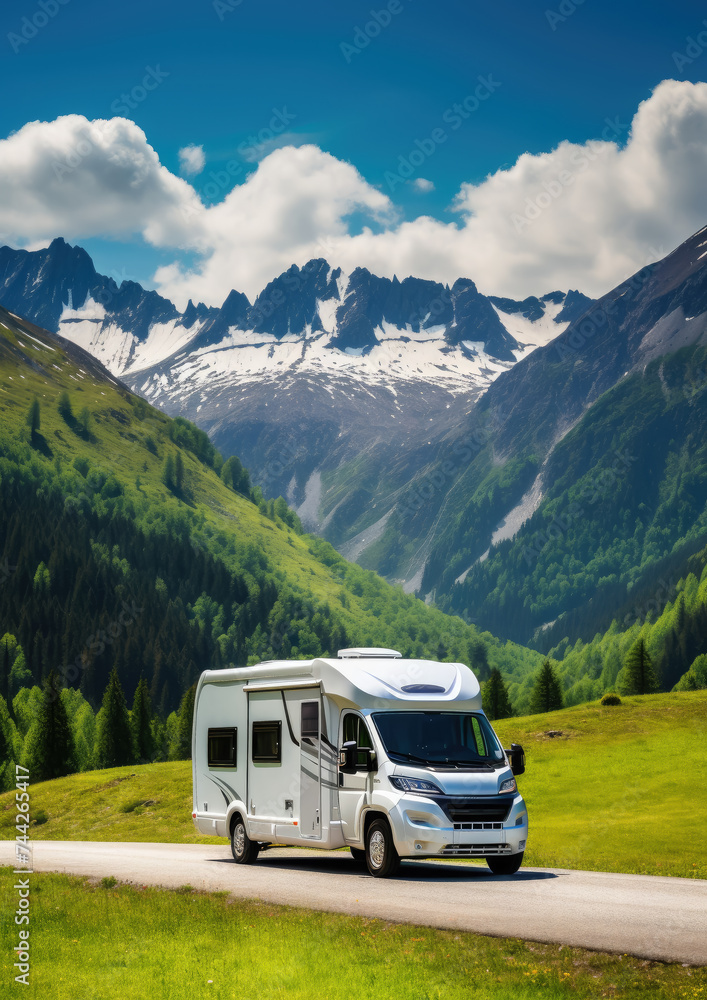 modern van, motor home on a background of mountains, road, travel, transport, car, camper, caravan, recreational vehicle, trailer, tourism, nature, beauty, wheels modern van, motor home on a background of mountains, road, travel, transport, car, camper, caravan, recreational vehicle, trailer, tourism, nature, beauty, wheels