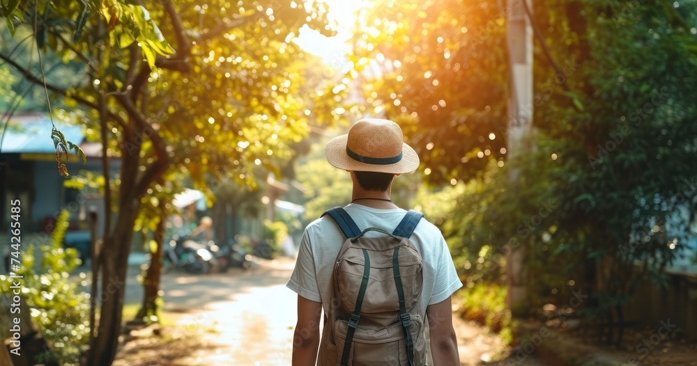 The Contemplative Back View of a Hat-Wearing Man Venturing into the Great Outdoors The Contemplative Back View of a Hat-Wearing Man Venturing into the Great Outdoors