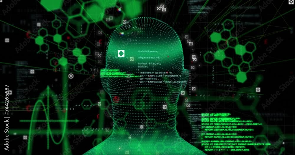 Animation of digital data processing over human head Animation of digital data processing over human head