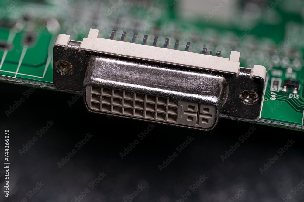 Detail of the DVI - VGA image connector on the printed circuit board. Detail of the DVI - VGA image connector on the printed circuit board.
