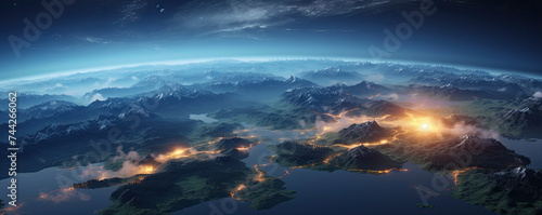 Earth Viewed from Space, Explosion Light Globe Universe Landscape Wallpaper. Earth Day banner Background