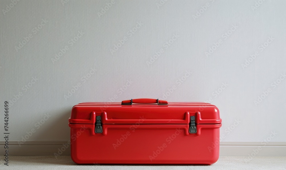 Red suitcase on white background. Travel concept Red suitcase on white background. Travel concept