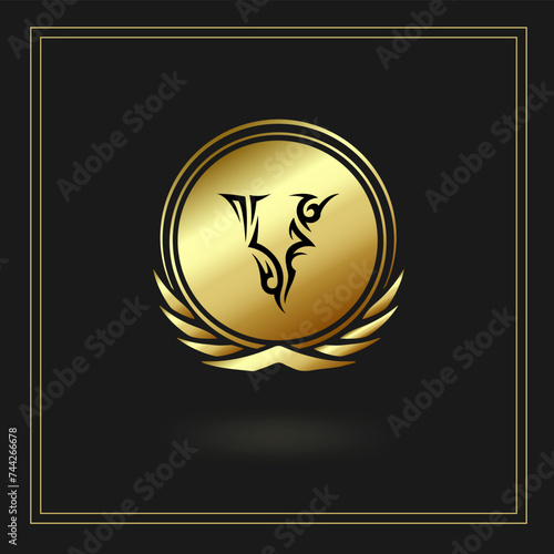 Letter V  luxury  golden frame and golden color