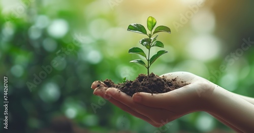 A Young Hand Tenderly Holding a Green Plant with a Neutral Background Highlighting New Beginnings