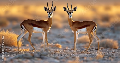 The Elegant Posture of Springbok Antelopes in Evening Backlight on an African Safari photo