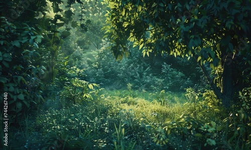 Sunlight in the green forest. Natural background. Toned.