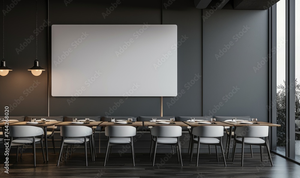 Interior of modern cafe with mock up poster. Interior of modern cafe with mock up poster.