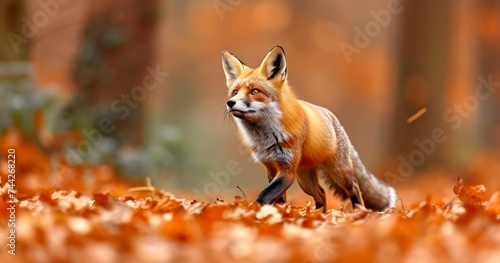 Capturing the Grace of a Red Fox Running Amongst Autumn's Vibrant Foliage © Ilham
