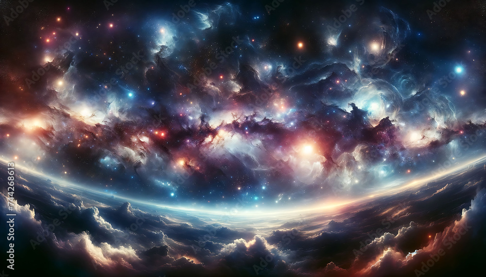 Obraz premium Cosmic Splendor of a Star-Forming Nebula as Viewed from the Edge of a Celestial Cloud