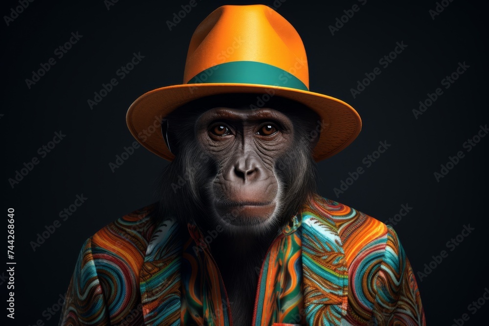the cheerful monkey is wearing a hat and jacket feeling so cute and free the cheerful monkey is wearing a hat and jacket feeling so cute and free