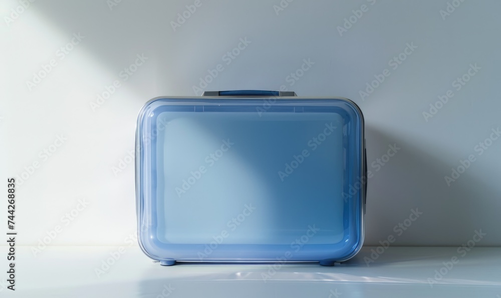 Blue plastic case on the white with shadow and light background. Blue plastic case on the white with shadow and light background.