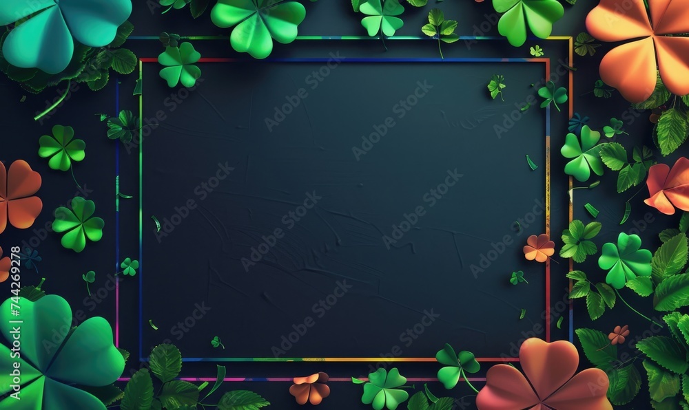 St. Patrick's Day background with clover leaves. Space for text. Card template. - obrazy, fototapety, plakaty 