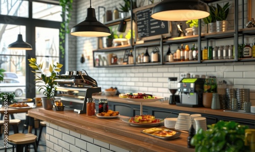 Coffee shop interior with barista counter