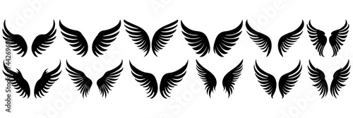 Angel wings silhouettes set  large pack of vector silhouette design  isolated white background