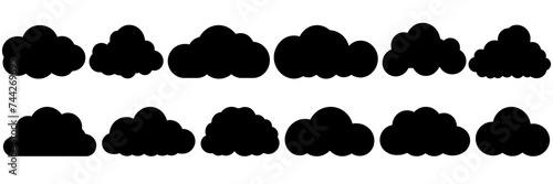Cloud silhouettes set, large pack of vector silhouette design, isolated white background