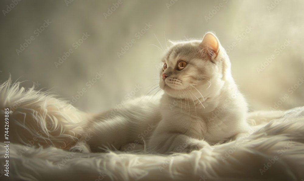 beautiful british shorthair cat lying on a white fur