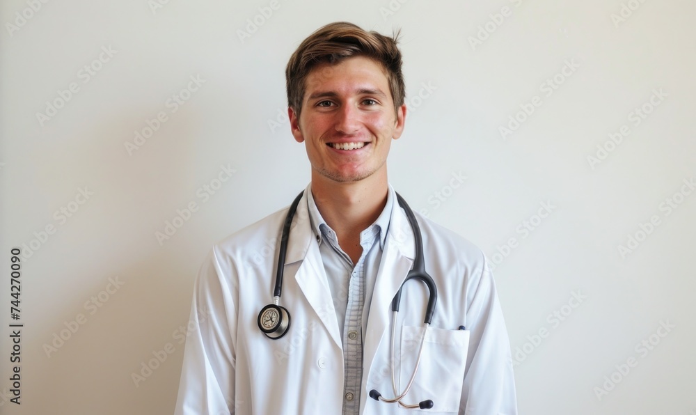 Portrait of young male doctor with stethoscope on white background Portrait of young male doctor with stethoscope on white background