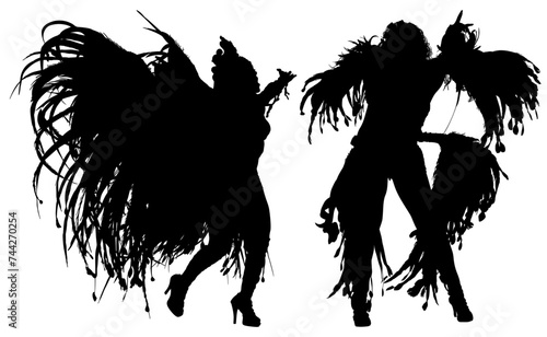 samba, baile, brasil, danza, carnaval, silueta, color, vector, pegatina, plumas, traje,  ilustracion, angel, diablo