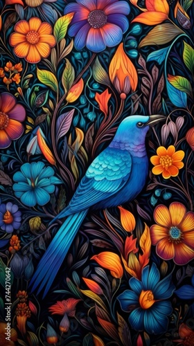 colorful birds with different flowers and leaves © RealPeopleStudio