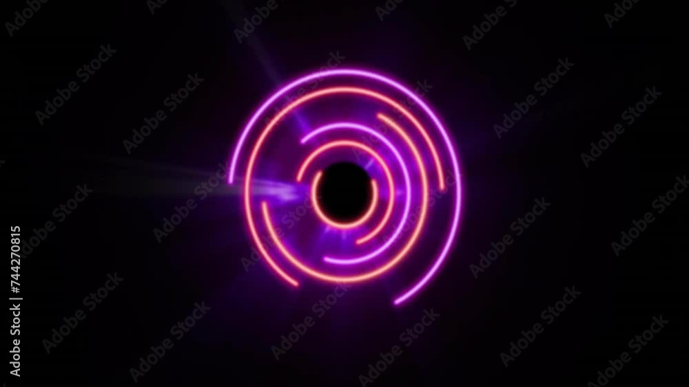 Animation of neon moving circles on black background Animation of neon moving circles on black background