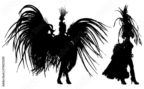 samba, baile, brasil, danza, carnaval, silueta, color, vector, pegatina, plumas, traje,  ilustracion, angel, diablo