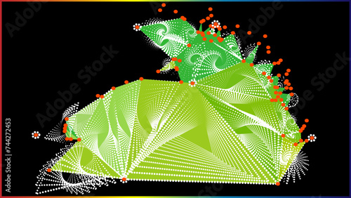 The vector dotted spiral vortex graphic is a visually interesting and complex image. The use of color, movement, and text all contribute to its overall effect.	
