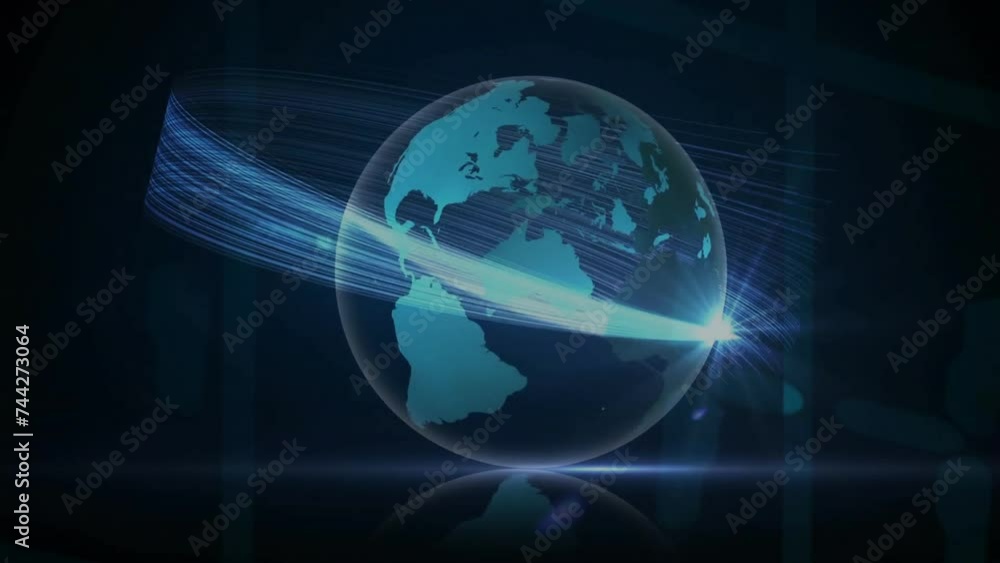 Animation of light spots over globe on black background Animation of light spots over globe on black background