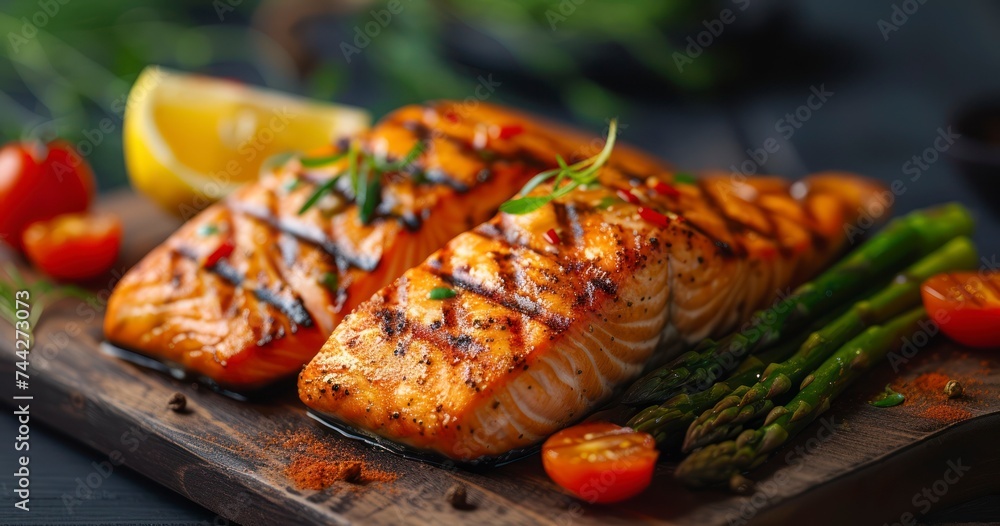 Savory Delights - The Art of Grilled Salmon Fish Paired with Fresh Asparagus Savory Delights - The Art of Grilled Salmon Fish Paired with Fresh Asparagus