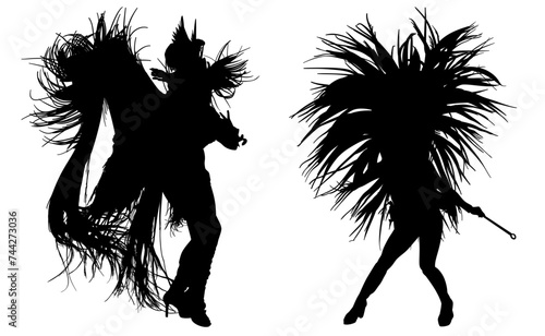 samba, baile, brasil, danza, carnaval, silueta, color, vector, pegatina, plumas, traje,  ilustracion, angel, diablo
