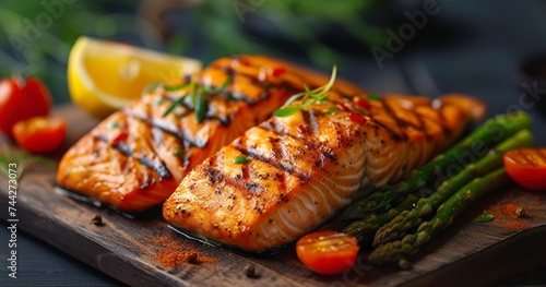 Savory Delights - The Art of Grilled Salmon Fish Paired with Fresh Asparagus
