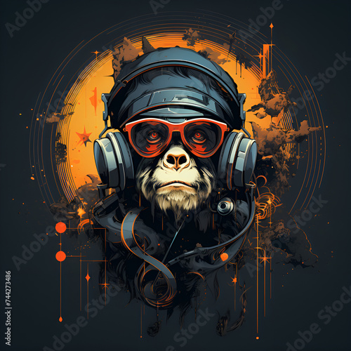 cool monkey headphone dj music 