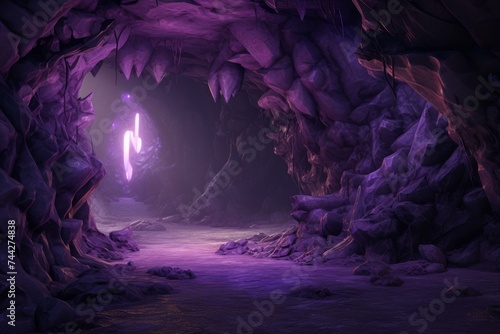 Purple cave rock curve. Cavern interior. Generate Ai