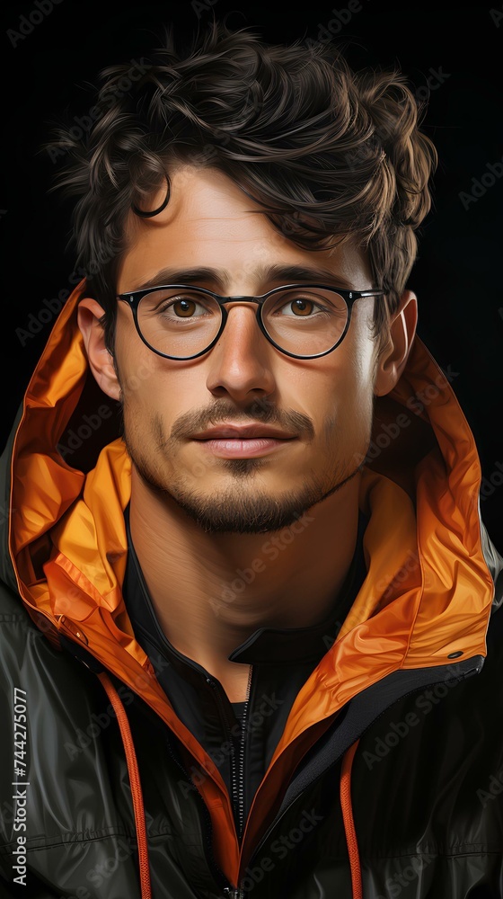 Fototapeta premium Portrait of a young man wearing glasses, Mexican Latino