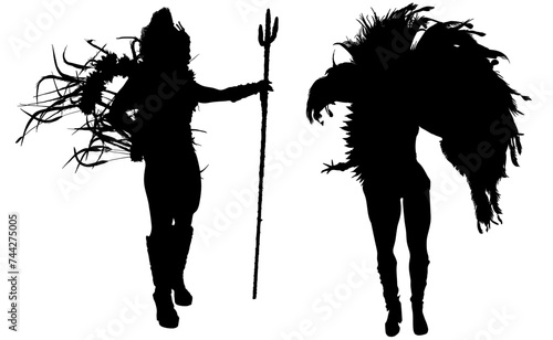 samba, baile, brasil, danza, carnaval, silueta, color, vector, pegatina, plumas, traje,  ilustracion, angel, diablo