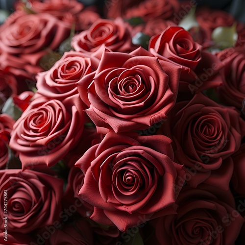 Bouquet of beautiful red roses in close up