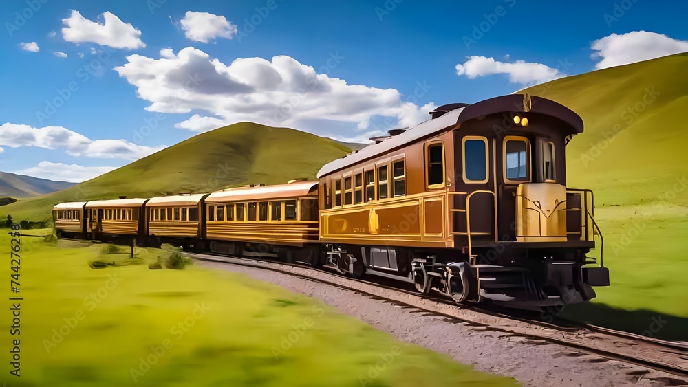 train in the countryside. classic train, retro style tourist travel concept train in the countryside. classic train, retro style tourist travel concept