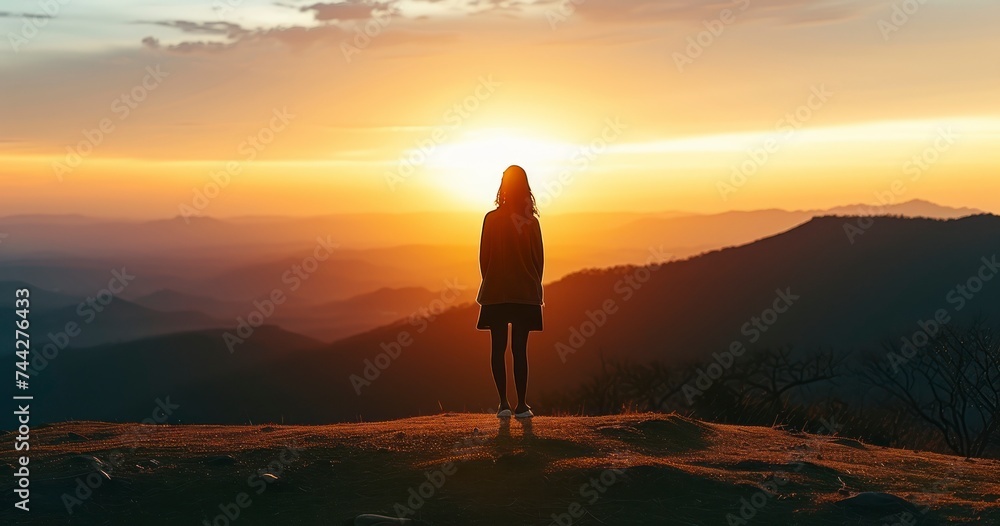 Capturing the Quiet Majesty of a Woman's Silhouette Against the Fading Mountain Light Capturing the Quiet Majesty of a Woman's Silhouette Against the Fading Mountain Light