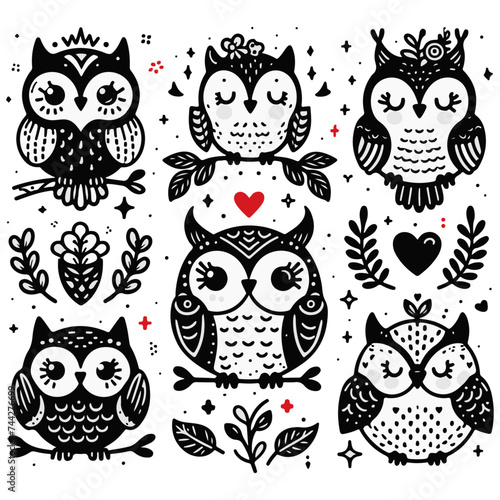 Set of owls - cute owl, happy owl - vector  (ID: 744276699)