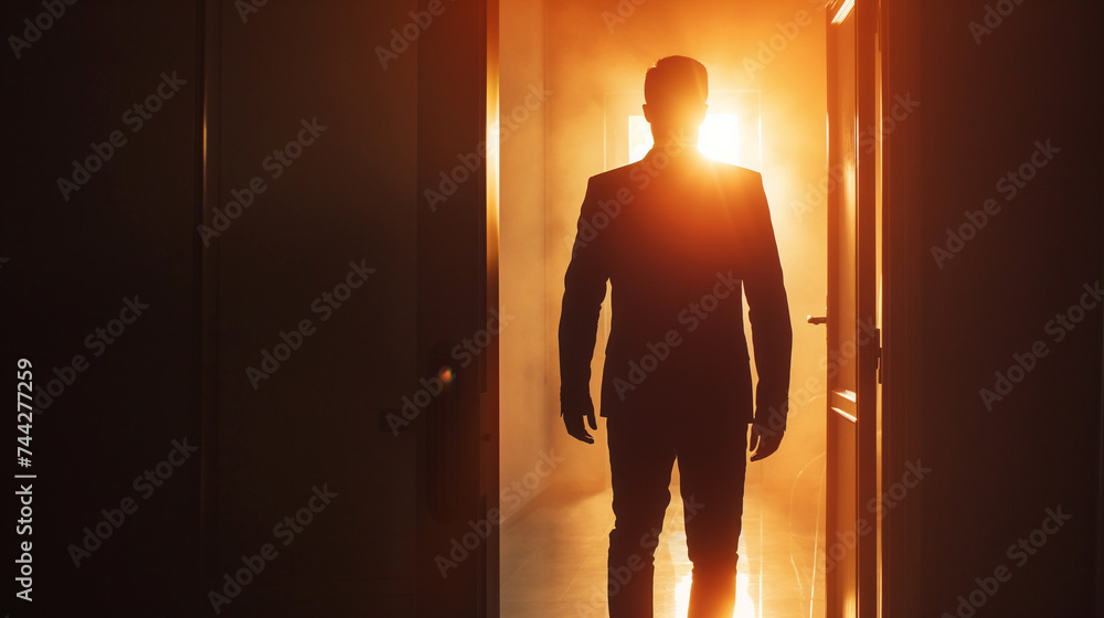 Man Standing in Doorway With Sun Shining Through