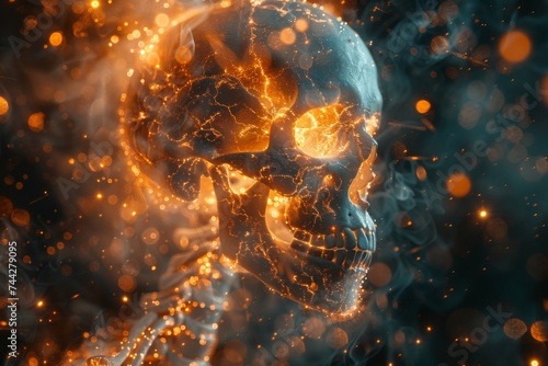 Wallpaper Mural Amidst the vastness of the universe, a skull adorned with glowing lights serves as a haunting reminder of our place in the cosmos Torontodigital.ca