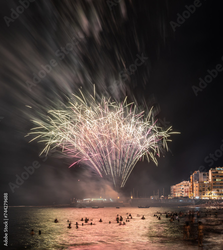 Pyrotechnics on the night of St. John's Eve, founding festivities of Las Palmas de Gran Canaria