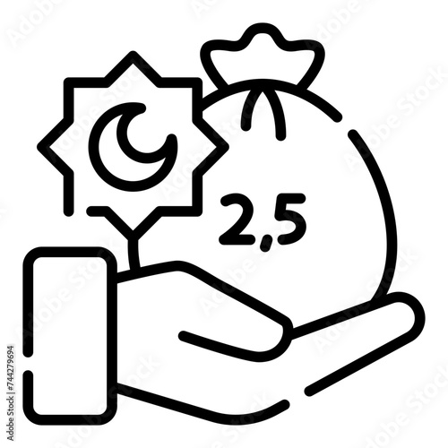 Islamic Zakat Donation Simple Line Icon Logo Symbol