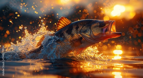 A gleaming fish defies the water's embrace, leaping towards the radiant sun in a display of freedom and natural beauty