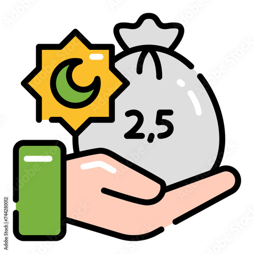 Islamic Zakat Donation Simple Line Icon Logo Symbol