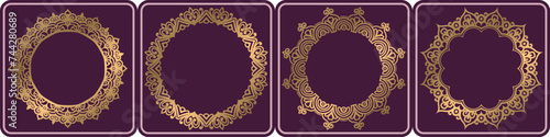 Fotografie floral line art frame. mandala circular elements set.