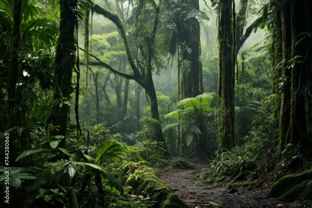 Obraz premium Rain forest tropical. Amazon rain. Generate Ai